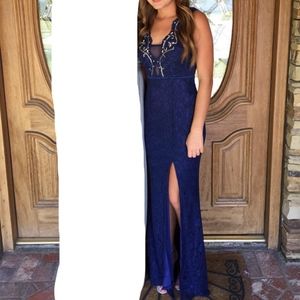 Navy Blue Lace Prom Dress